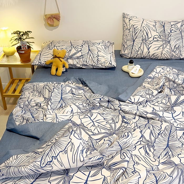 91家纺网 家纺一手货源 找家纺 怡家居 2023新款全棉小清新手包边夏被四件套 简影