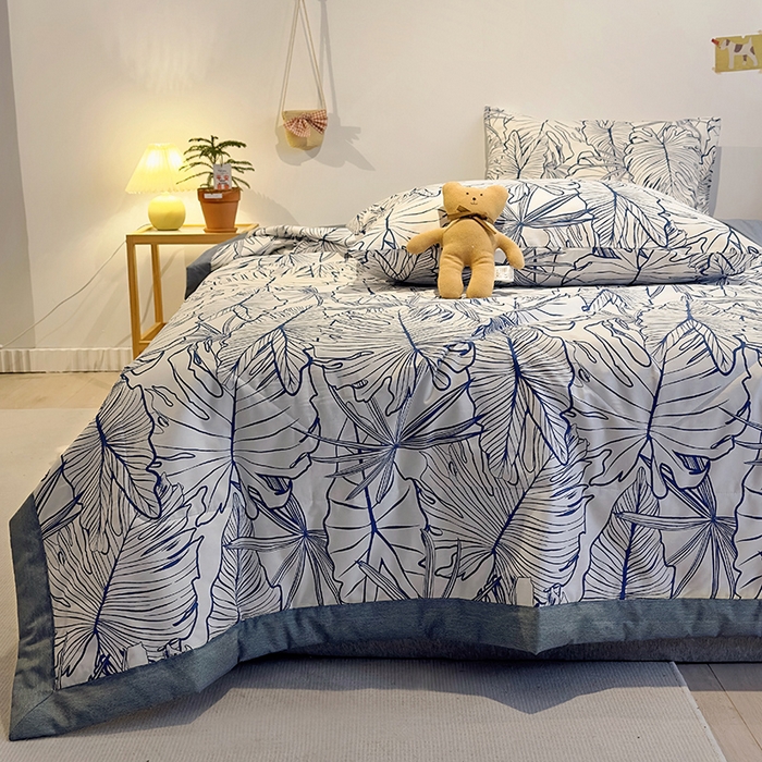 91家纺网 家纺一手货源 找家纺 怡家居 2023新款全棉小清新手包边夏被四件套 简影