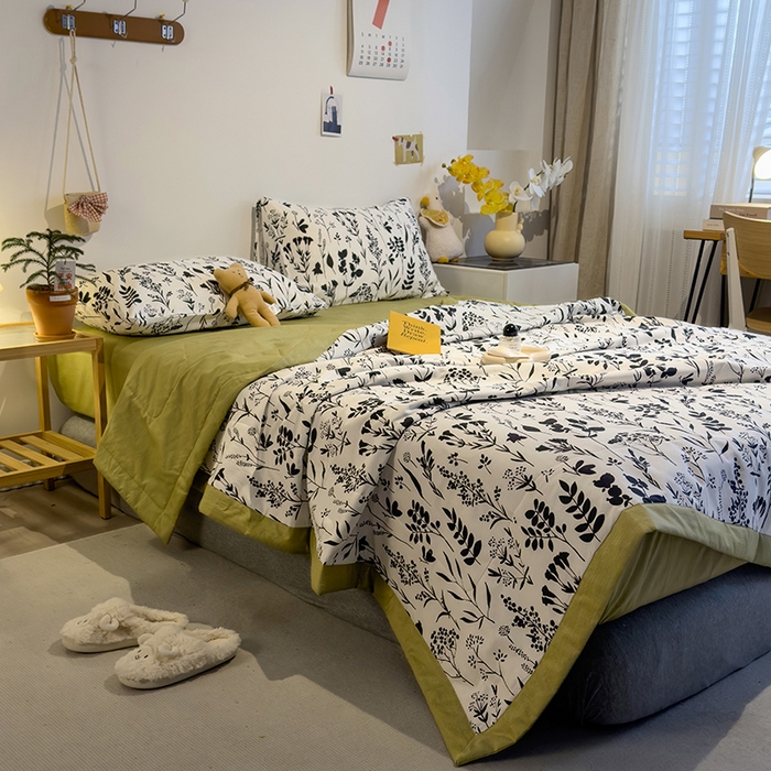 91家纺网 家纺一手货源 找家纺 怡家居 2023新款全棉小清新手包边夏被四件套 沐心