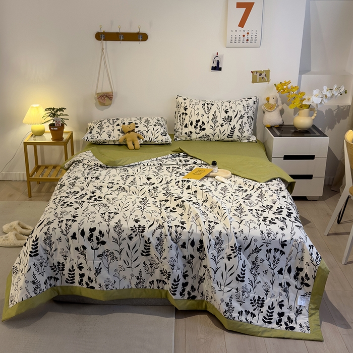 91家纺网 家纺一手货源 找家纺 怡家居 2023新款全棉小清新手包边夏被四件套 沐心