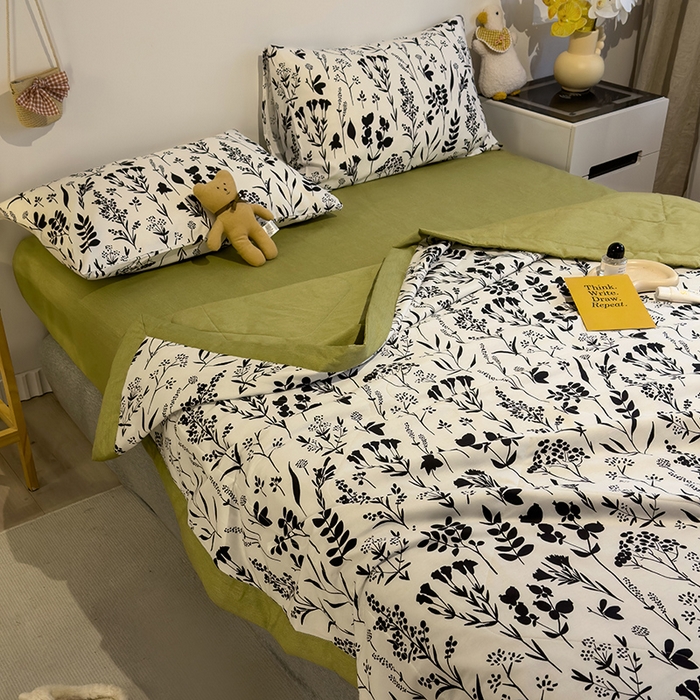 91家纺网 家纺一手货源 找家纺 怡家居 2023新款全棉小清新手包边夏被四件套 沐心