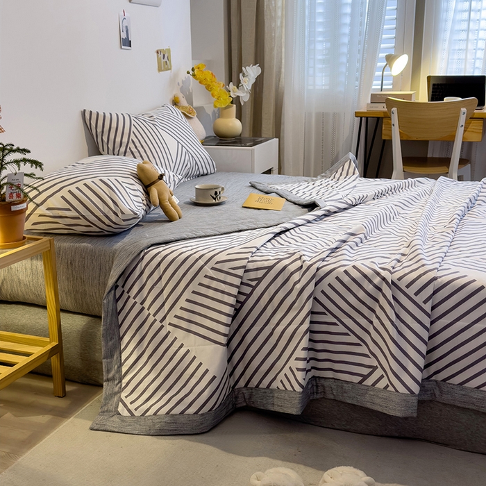 91家纺网 家纺一手货源 找家纺 怡家居 2023新款全棉小清新手包边夏被四件套 卡西