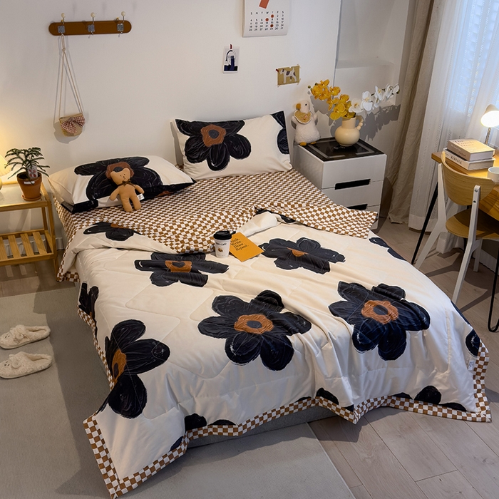 91家纺网 家纺一手货源 找家纺 怡家居 2023新款全棉小清新手包边夏被四件套 迷彩