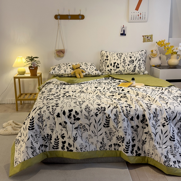 91家纺网 家纺一手货源 找家纺 怡家居 2023新款全棉小清新手包边夏被四件套 沐心