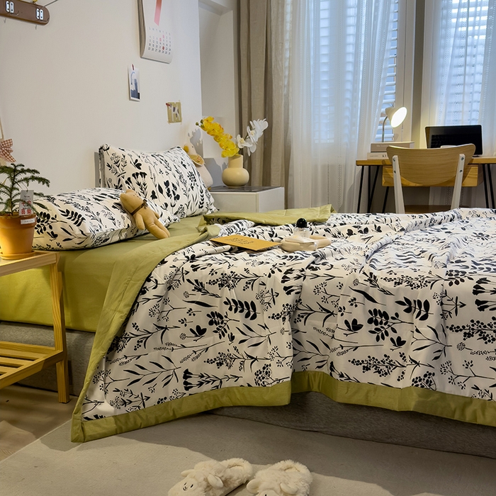 91家纺网 家纺一手货源 找家纺 怡家居 2023新款全棉小清新手包边夏被四件套 沐心