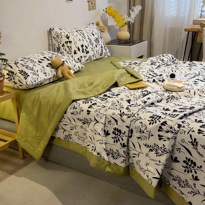 91家纺网 家纺一手货源 找家纺 怡家居 2023新款全棉小清新手包边夏被四件套 沐心