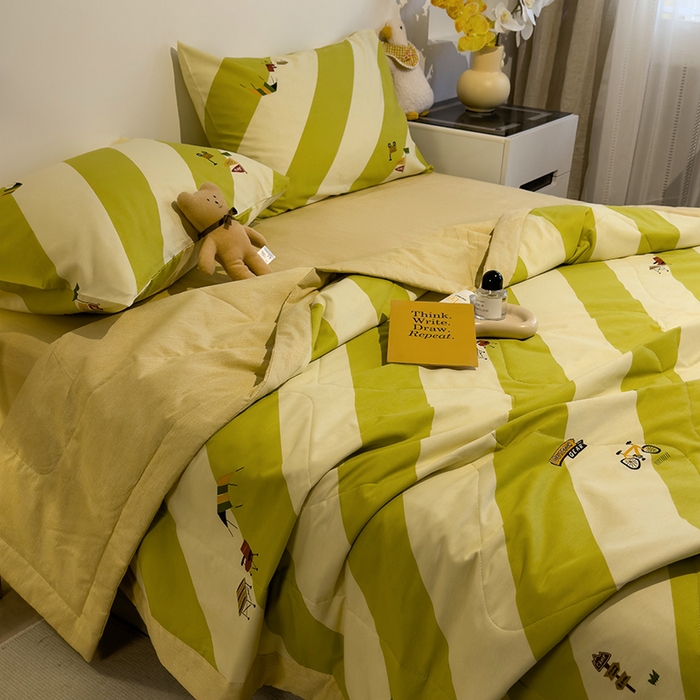 91家纺网 家纺一手货源 找家纺 怡家居 2023新款全棉小清新手包边夏被四件套 宁夏