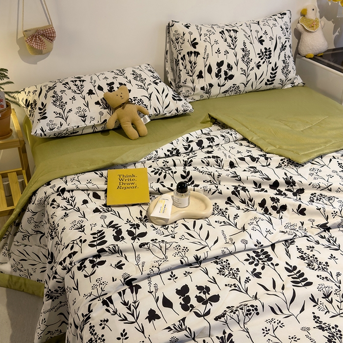 91家纺网 家纺一手货源 找家纺 怡家居 2023新款全棉小清新手包边夏被四件套 沐心