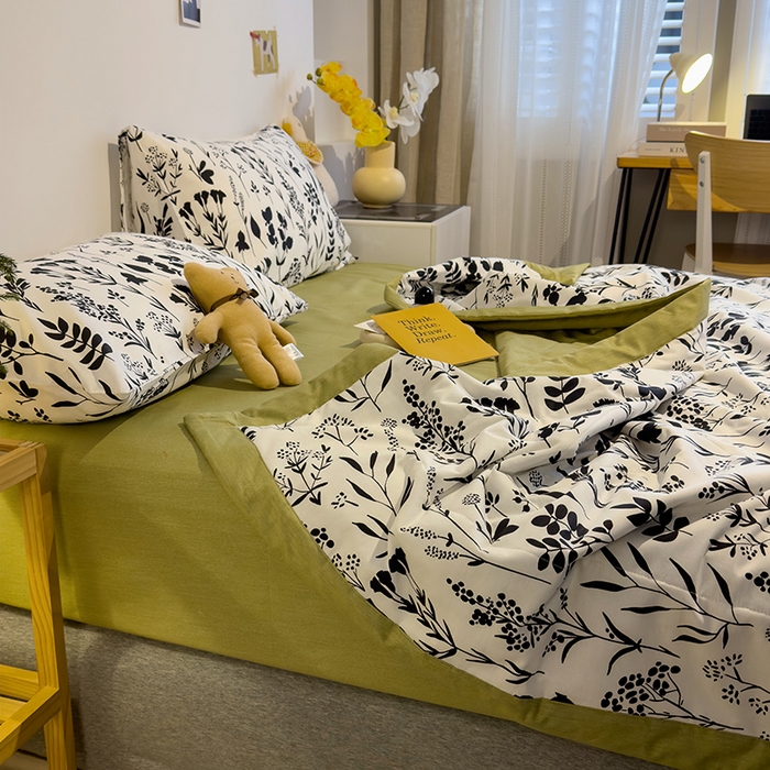 91家纺网 家纺一手货源 找家纺 怡家居 2023新款全棉小清新手包边夏被四件套 沐心