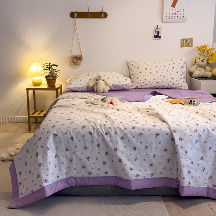 91家纺网 家纺一手货源 找家纺 怡家居 2023新款全棉小清新手包边夏被四件套 苏春