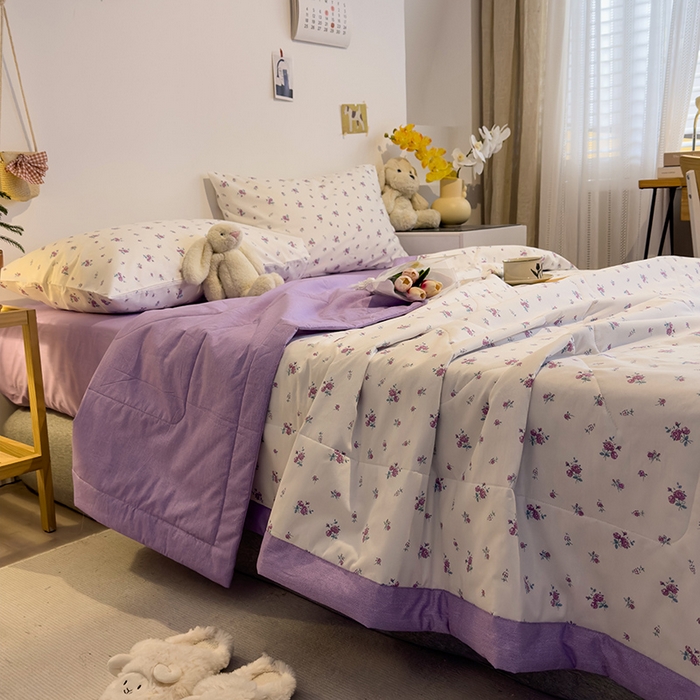 91家纺网 家纺一手货源 找家纺 怡家居 2023新款全棉小清新手包边夏被四件套 苏春