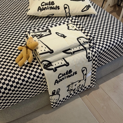 怡家居 2023新款全棉小清新手包边夏被四件套 涂鸦