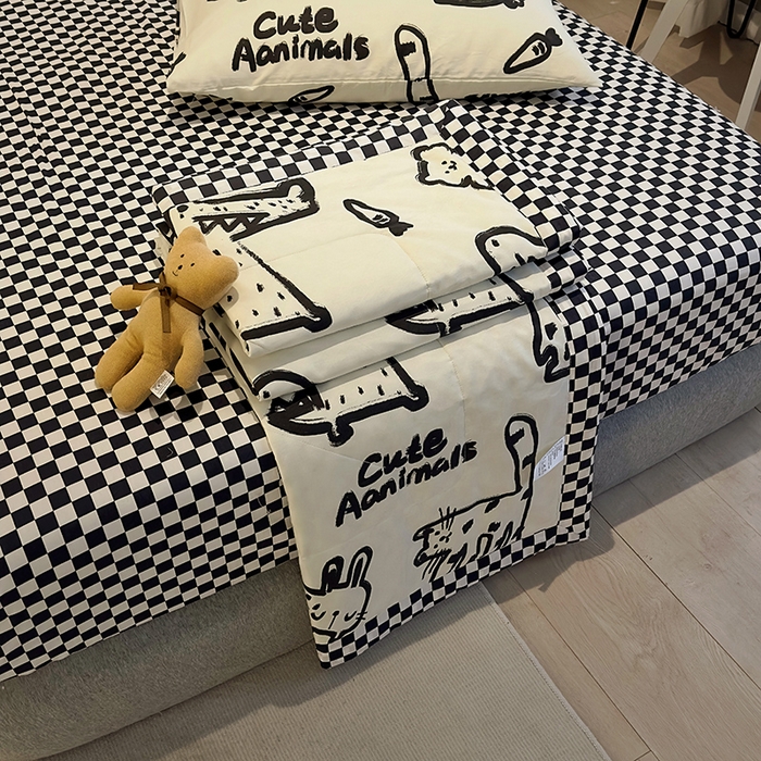 91家纺网 家纺一手货源 找家纺 怡家居 2023新款全棉小清新手包边夏被四件套 涂鸦