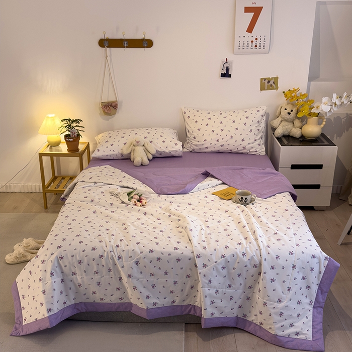 91家纺网 家纺一手货源 找家纺 怡家居 2023新款全棉小清新手包边夏被四件套 苏春