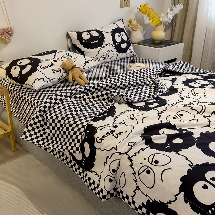 91家纺网 家纺一手货源 找家纺 怡家居 2023新款全棉小清新手包边夏被四件套 小煤球