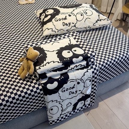 怡家居 2023新款全棉小清新手包边夏被四件套 小煤球