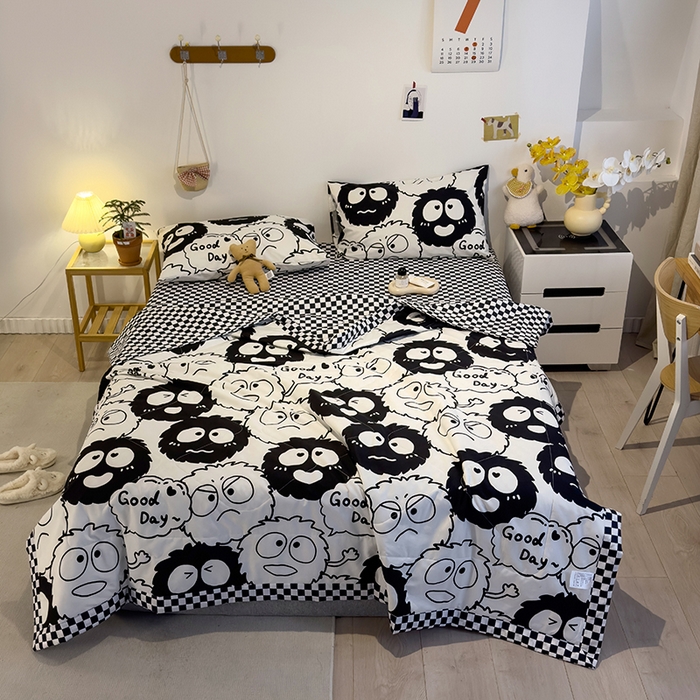 91家纺网 家纺一手货源 找家纺 怡家居 2023新款全棉小清新手包边夏被四件套 小煤球