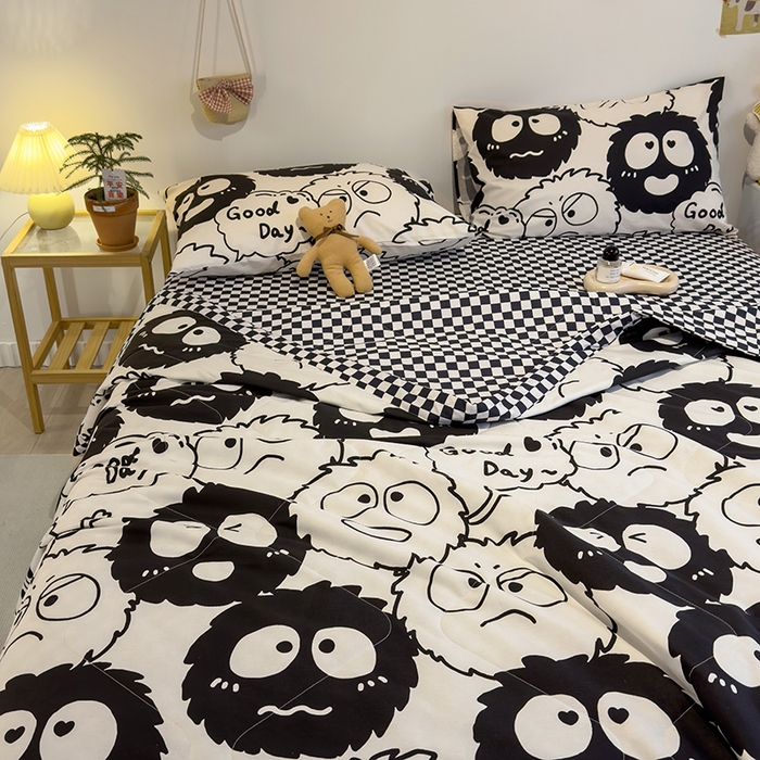 91家纺网 家纺一手货源 找家纺 怡家居 2023新款全棉小清新手包边夏被四件套 小煤球