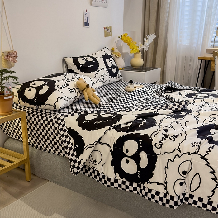 91家纺网 家纺一手货源 找家纺 怡家居 2023新款全棉小清新手包边夏被四件套 小煤球