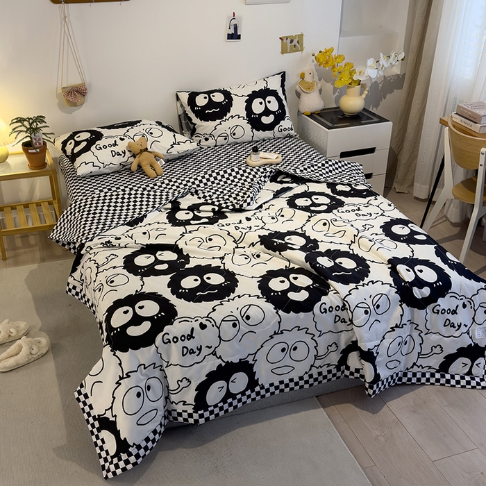 91家纺网 家纺一手货源 找家纺 怡家居 2023新款全棉小清新手包边夏被四件套 小煤球