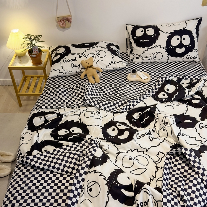 91家纺网 家纺一手货源 找家纺 怡家居 2023新款全棉小清新手包边夏被四件套 小煤球