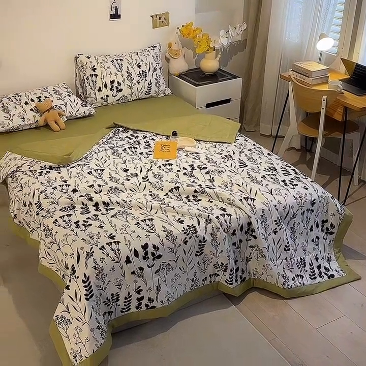 91家纺网 家纺一手货源 找家纺 怡家居 2023新款全棉小清新手包边夏被四件套 沐心