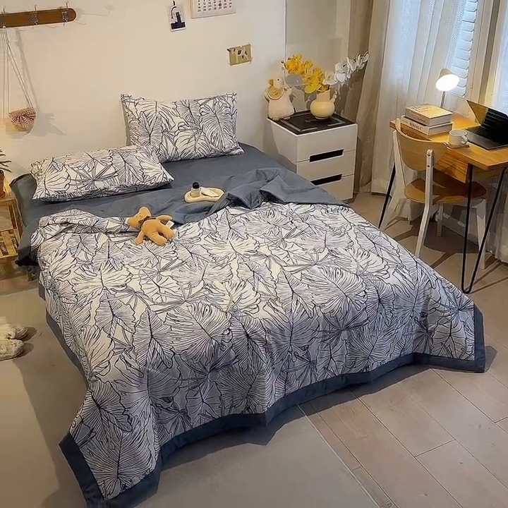 91家纺网 家纺一手货源 找家纺 怡家居 2023新款全棉小清新手包边夏被四件套 简影