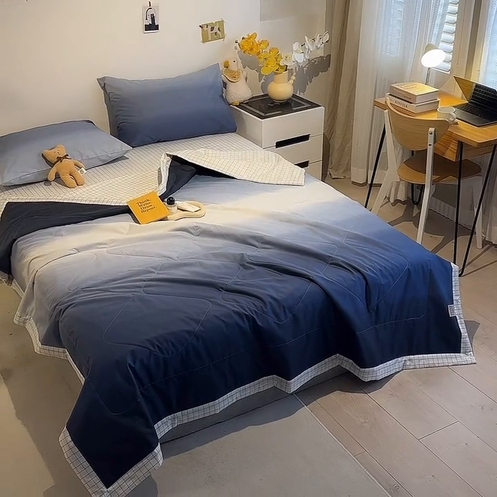 91家纺网 家纺一手货源 找家纺 怡家居 2023新款全棉小清新手包边夏被四件套 沧海