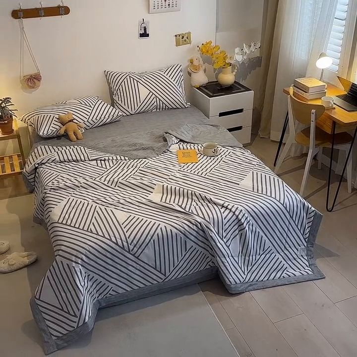 91家纺网 家纺一手货源 找家纺 怡家居 2023新款全棉小清新手包边夏被四件套 卡西