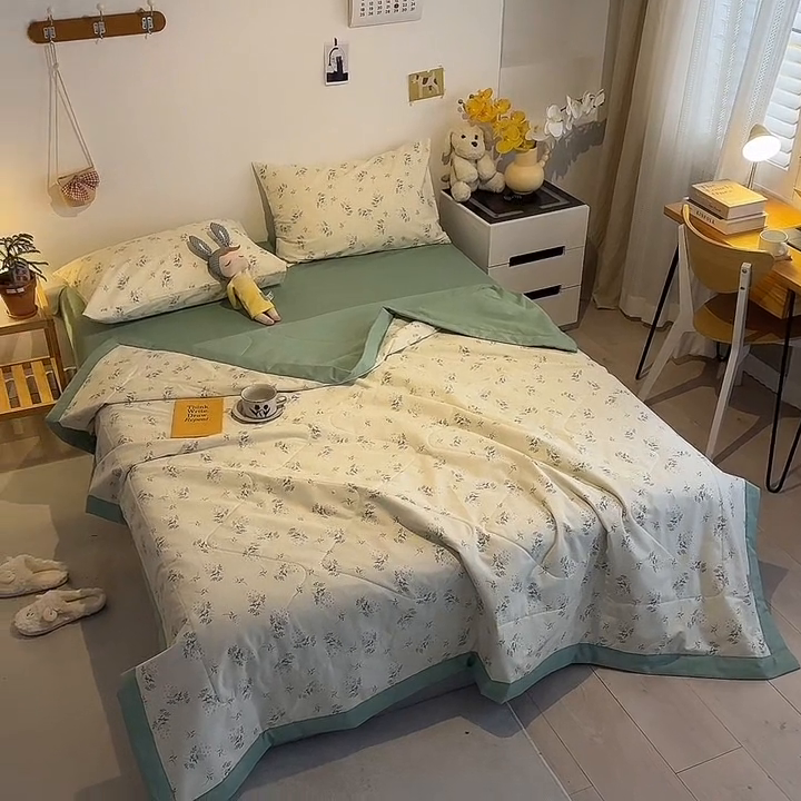 91家纺网 家纺一手货源 找家纺 怡家居 2023新款全棉小清新手包边夏被四件套 妃子笑