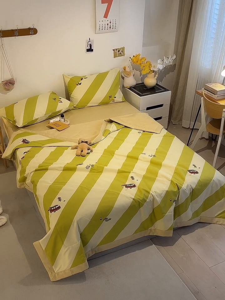 91家纺网 家纺一手货源 找家纺 怡家居 2023新款全棉小清新手包边夏被四件套 宁夏