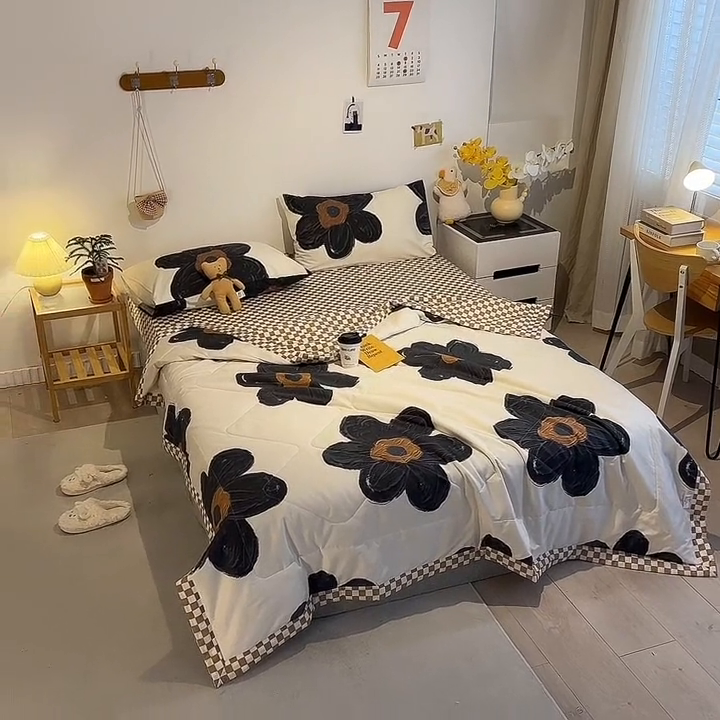 91家纺网 家纺一手货源 找家纺 怡家居 2023新款全棉小清新手包边夏被四件套 迷彩