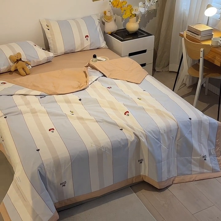 91家纺网 家纺一手货源 找家纺 怡家居 2023新款全棉小清新手包边夏被四件套 集美