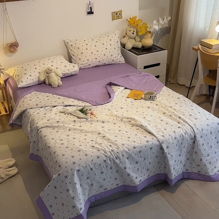 91家纺网 家纺一手货源 找家纺 怡家居 2023新款全棉小清新手包边夏被四件套 苏春