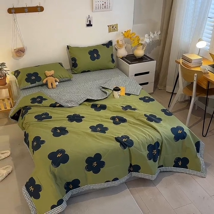 91家纺网 家纺一手货源 找家纺 怡家居 2023新款全棉小清新手包边夏被四件套 安娜