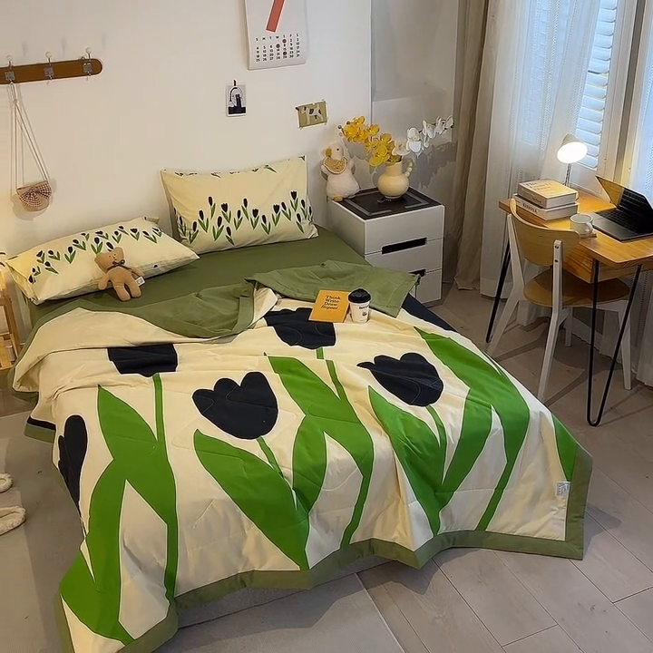 91家纺网 家纺一手货源 找家纺 怡家居 2023新款全棉小清新手包边夏被四件套 春风