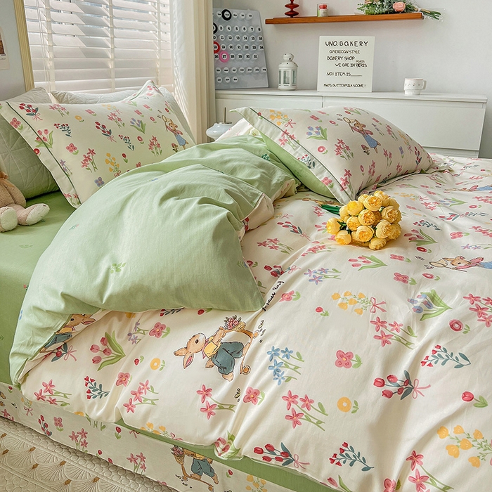 91家纺网 家纺一手货源 找家纺 乐童 2024网红直播爆款吊边＋一字绣工艺款四件套（七） 悠哉小兔