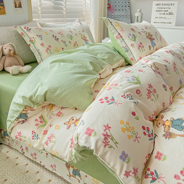 91家纺网 家纺一手货源 找家纺 乐童 2024网红直播爆款吊边＋一字绣工艺款四件套（七） 悠哉小兔