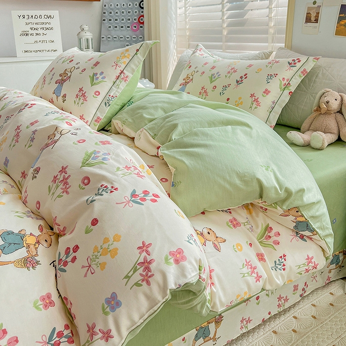 91家纺网 家纺一手货源 找家纺 乐童 2024网红直播爆款吊边＋一字绣工艺款四件套（七） 悠哉小兔