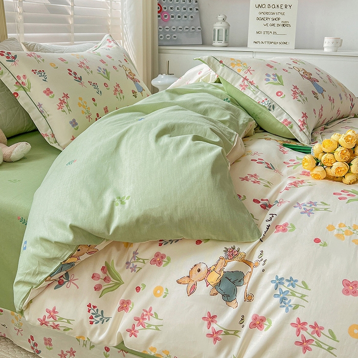 91家纺网 家纺一手货源 找家纺 乐童 2024网红直播爆款吊边＋一字绣工艺款四件套（七） 悠哉小兔