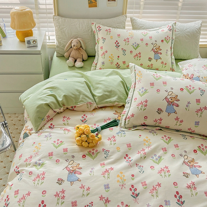 91家纺网 家纺一手货源 找家纺 乐童 2024网红直播爆款吊边＋一字绣工艺款四件套（七） 悠哉小兔