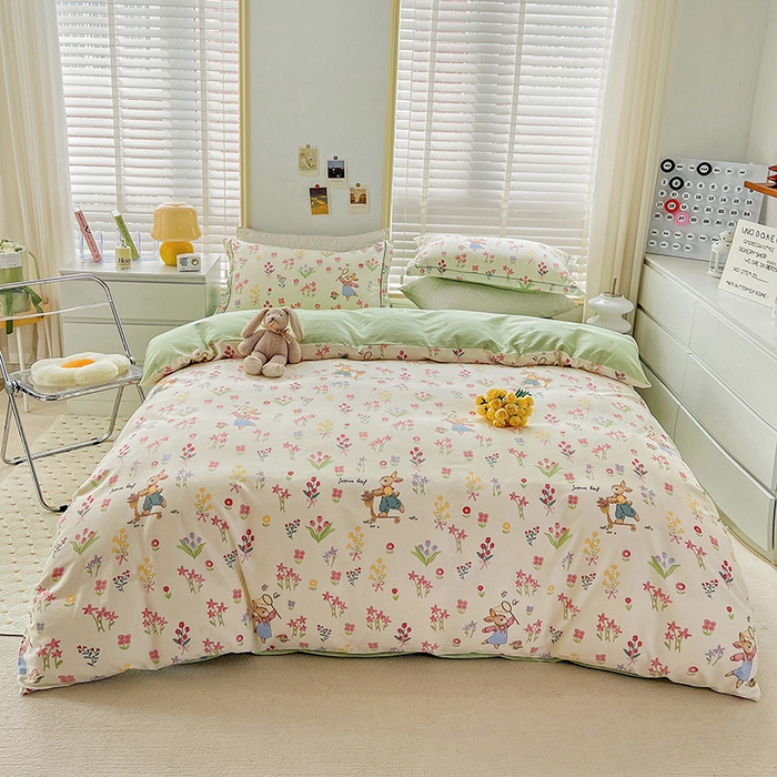 91家纺网 家纺一手货源 找家纺 乐童 2024网红直播爆款吊边＋一字绣工艺款四件套（七） 悠哉小兔