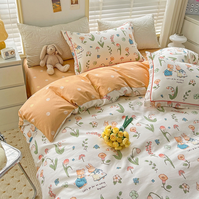 91家纺网 家纺一手货源 找家纺 乐童 2024网红直播爆款吊边＋一字绣工艺款四件套（七） 波比兔