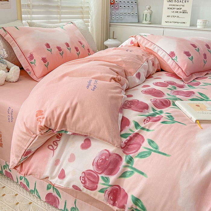 91家纺网 家纺一手货源 找家纺 乐童 2024网红直播爆款吊边＋一字绣工艺款四件套（七） 浪漫花开