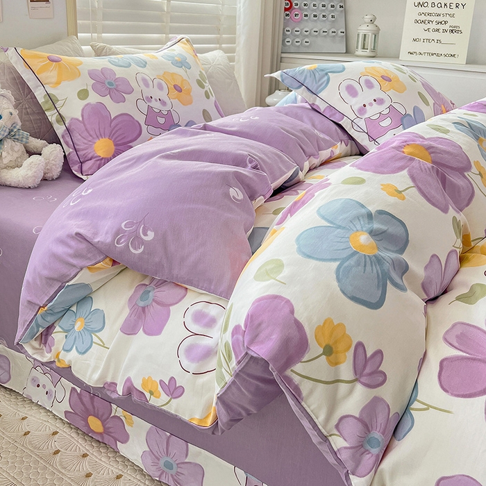 91家纺网 家纺一手货源 找家纺 乐童 2024网红直播爆款吊边＋一字绣工艺款四件套（七） 紫柑棠