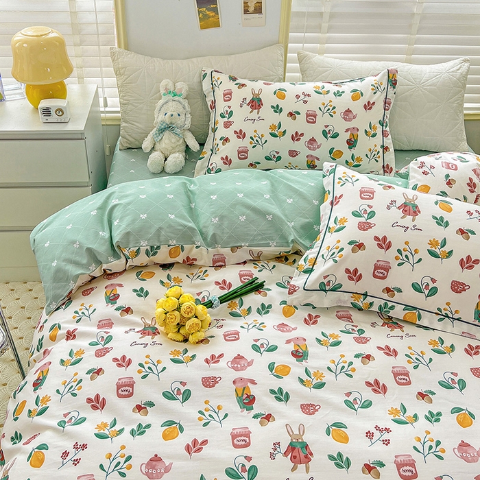 91家纺网 家纺一手货源 找家纺 乐童 2024网红直播爆款吊边＋一字绣工艺款四件套（七） 茶杯兔