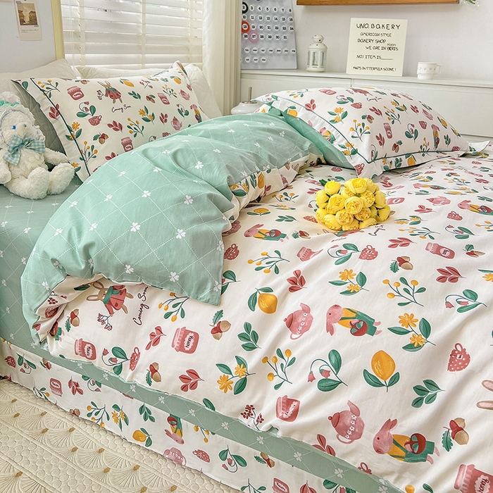 91家纺网 家纺一手货源 找家纺 乐童 2024网红直播爆款吊边＋一字绣工艺款四件套（七） 茶杯兔