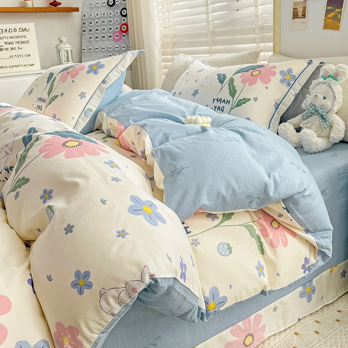 91家纺网 家纺一手货源 找家纺 乐童 2024网红直播爆款吊边＋一字绣工艺款四件套（七） 花儿朵朵