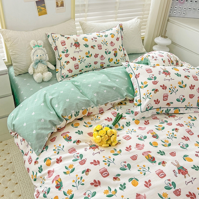 91家纺网 家纺一手货源 找家纺 乐童 2024网红直播爆款吊边＋一字绣工艺款四件套（七） 茶杯兔