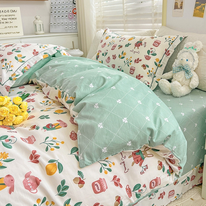 91家纺网 家纺一手货源 找家纺 乐童 2024网红直播爆款吊边＋一字绣工艺款四件套（七） 茶杯兔